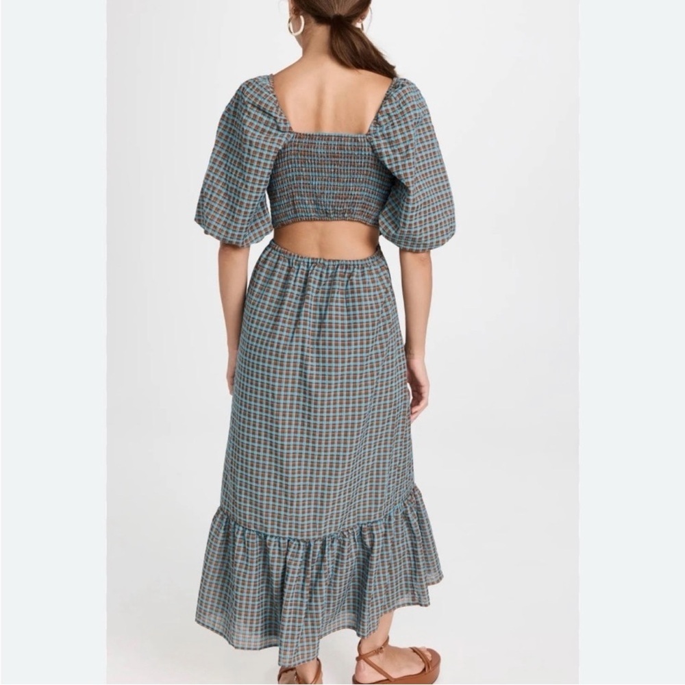 WAYF Cut Out Smocked Tiered Midi Dress summertime vacation Size Large - Picture 4 of 9